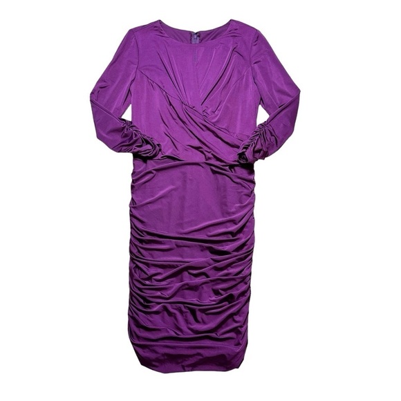 Tadashi Shoji Plum Purple Ruched Cocktail Mini Dress US M - Picture 1 of 9